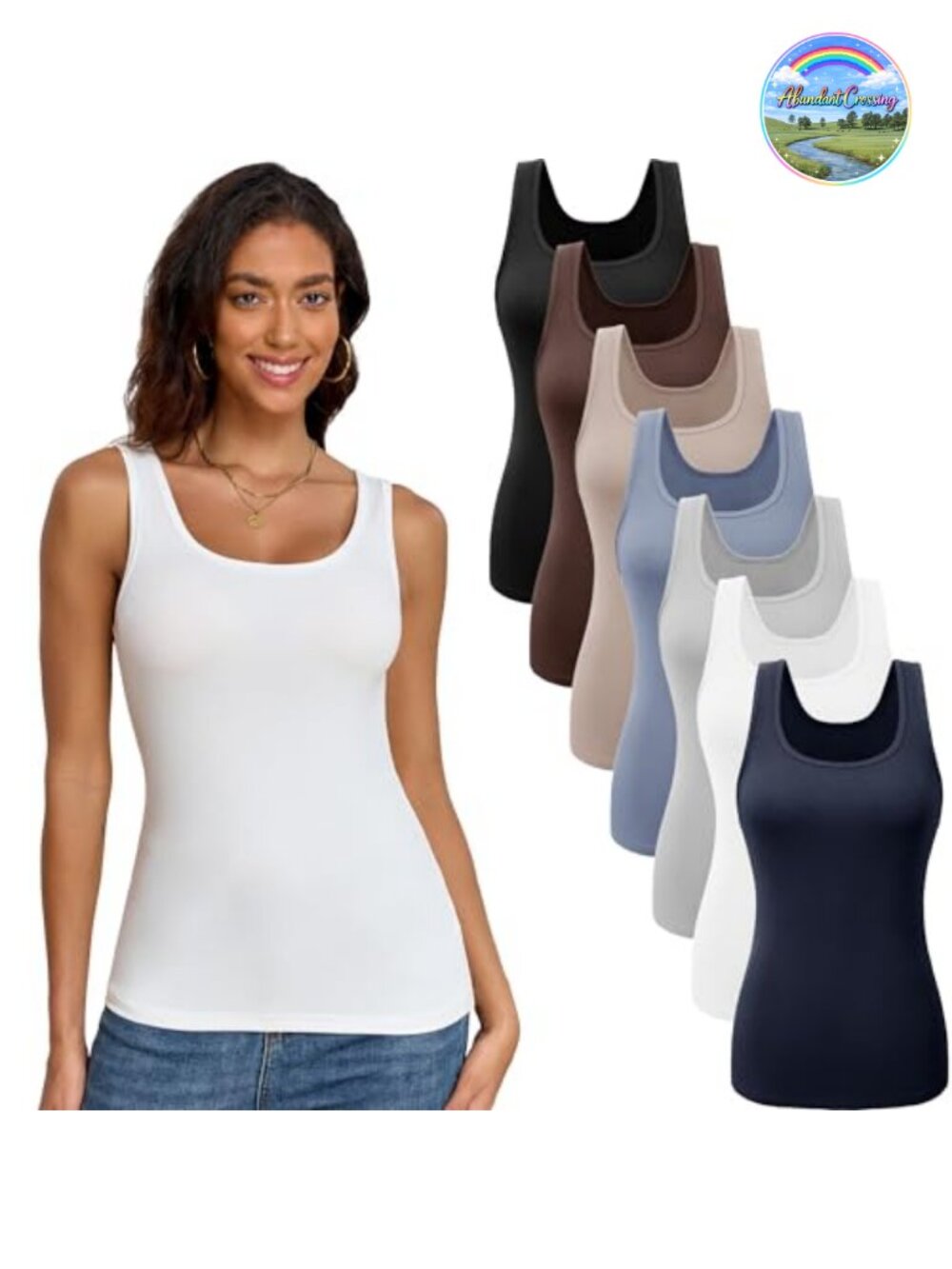 7 Pack Ribbed Tank Tops for Women Scoop Neck Sleeveless Layering